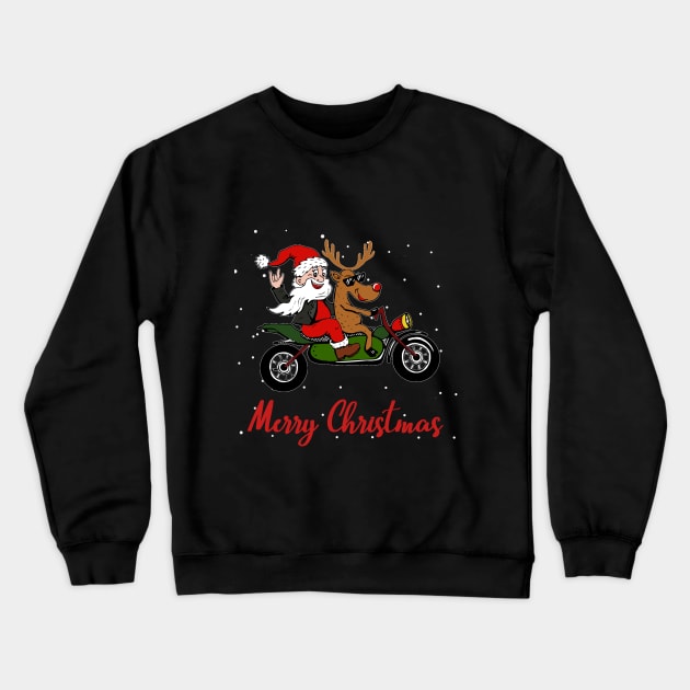 Funny Santa & Reindeer Motorcycle Biker Christmas Crewneck Sweatshirt by TeeSky